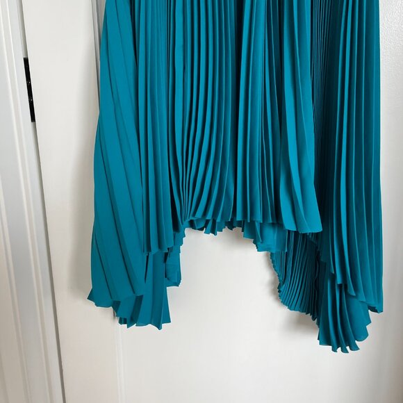 NWT Balenciaga Plisse Crepe Midi Dress Petrol Blue Pleated Asymmetric Flared - Picture 6 of 14